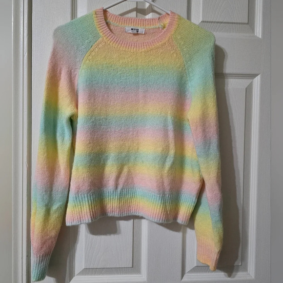BB Dakota Pastel Rainbow Stripe Crewneck Sweater, Acrylic & Wool Blend, EUC! - Picture 2 of 12